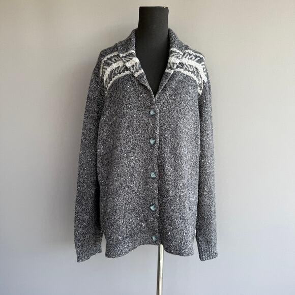 Womens Woolrich grandpa cardigan sweater - button up - black heather - size XL - Picture 1 of 15